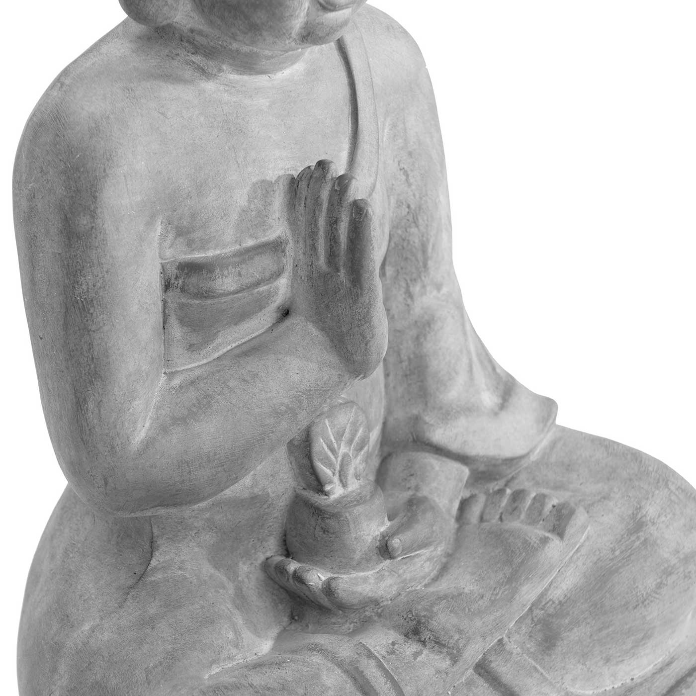 Budos statula, baltame fone