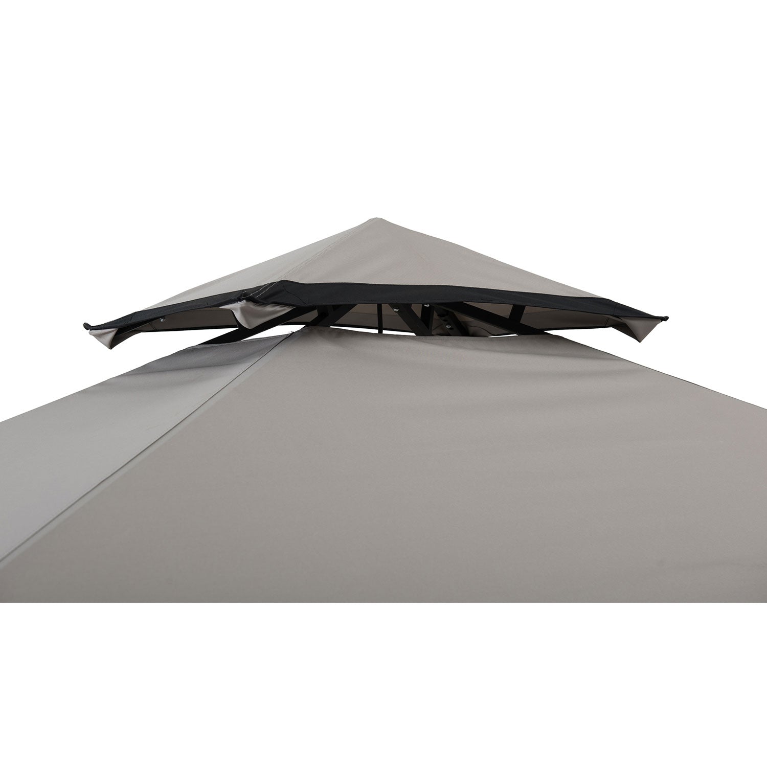 Pilkos pavėsinės stogas iš arti